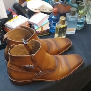 La Milano Men's Tan Leather Double  Monk Boots